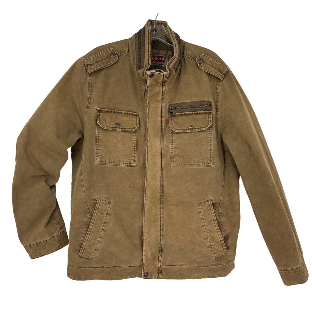 Levis Military Field Jacket Mens XL Brown Quilted Lining Washed Cotton Excellent